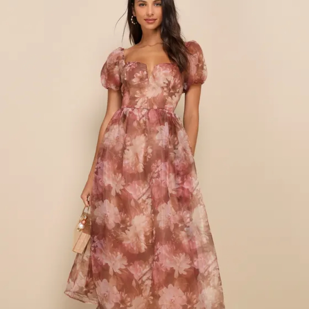 Lulu's Pink and Cream Smocked A-line Midi Dress
